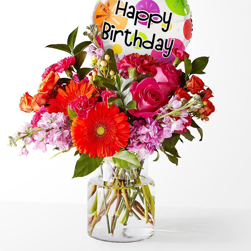 Fiesta Bouquet with Birthday Balloon – Bush Flower Shop, North Augusta SC