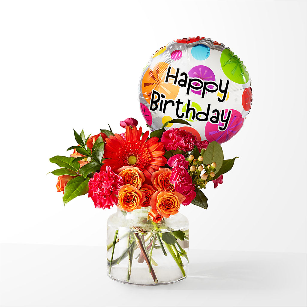 Fiesta Bouquet with Birthday Balloon – Bush Flower Shop, North Augusta SC