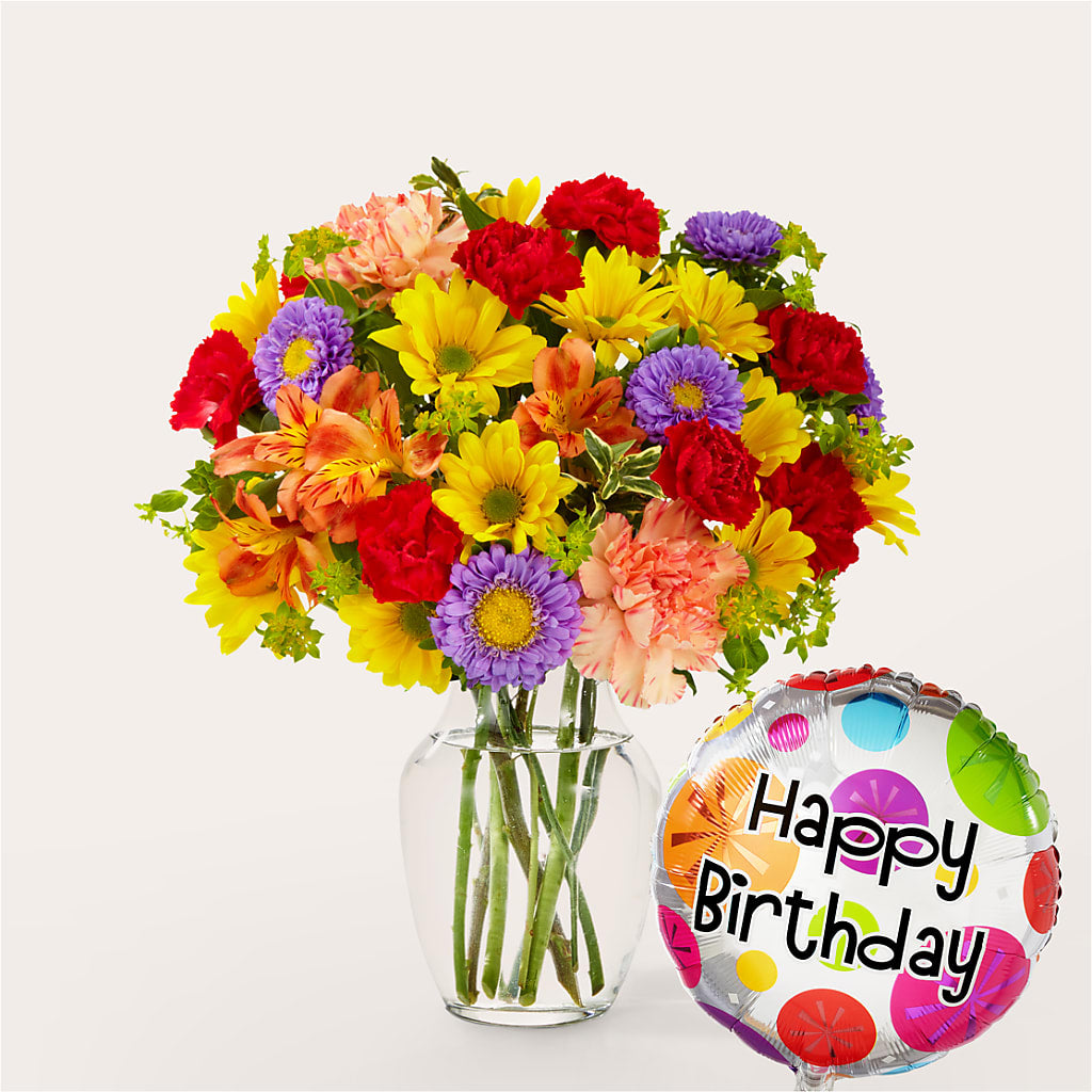 Kaleidoscope Bouquet with Birthday Balloon – Bush Flower Shop, North Augusta SC