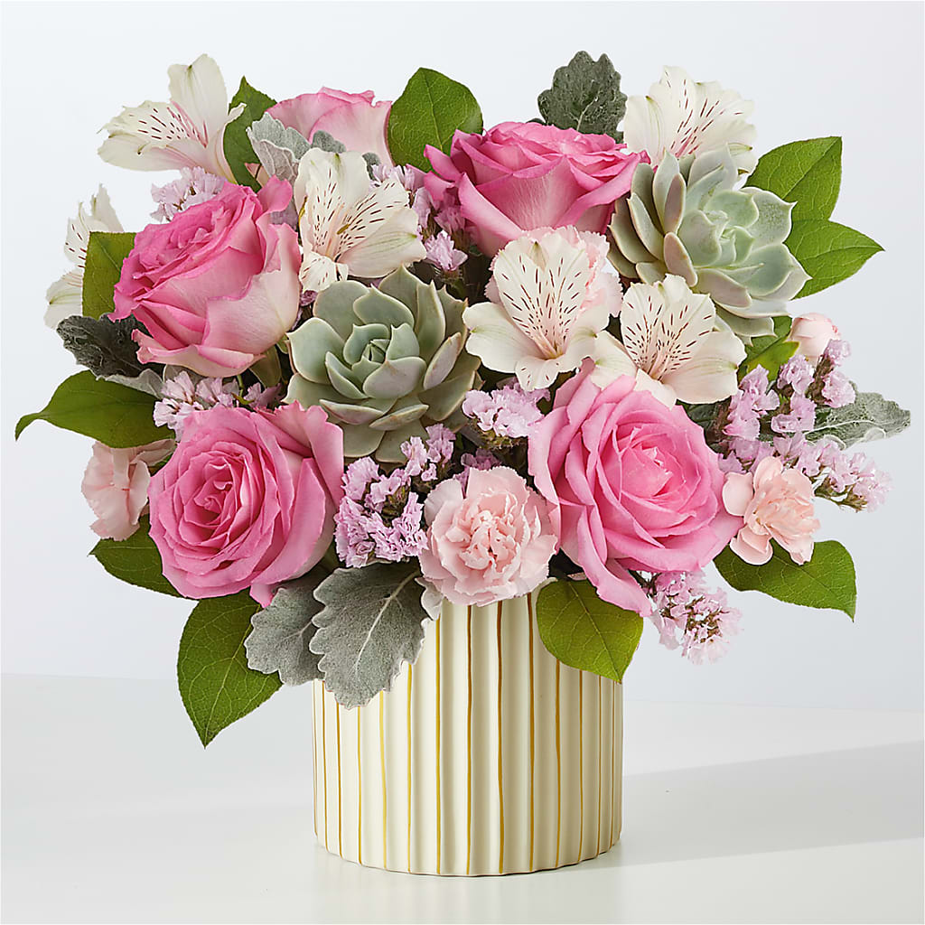 Dusty Rose Bouquet with Ivory Vase – Bush Flower Shop, North Augusta SC
