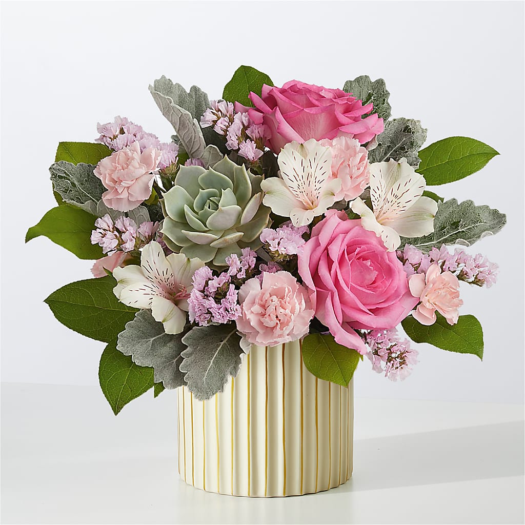 Dusty Rose Bouquet with Ivory Vase – Bush Flower Shop, North Augusta SC