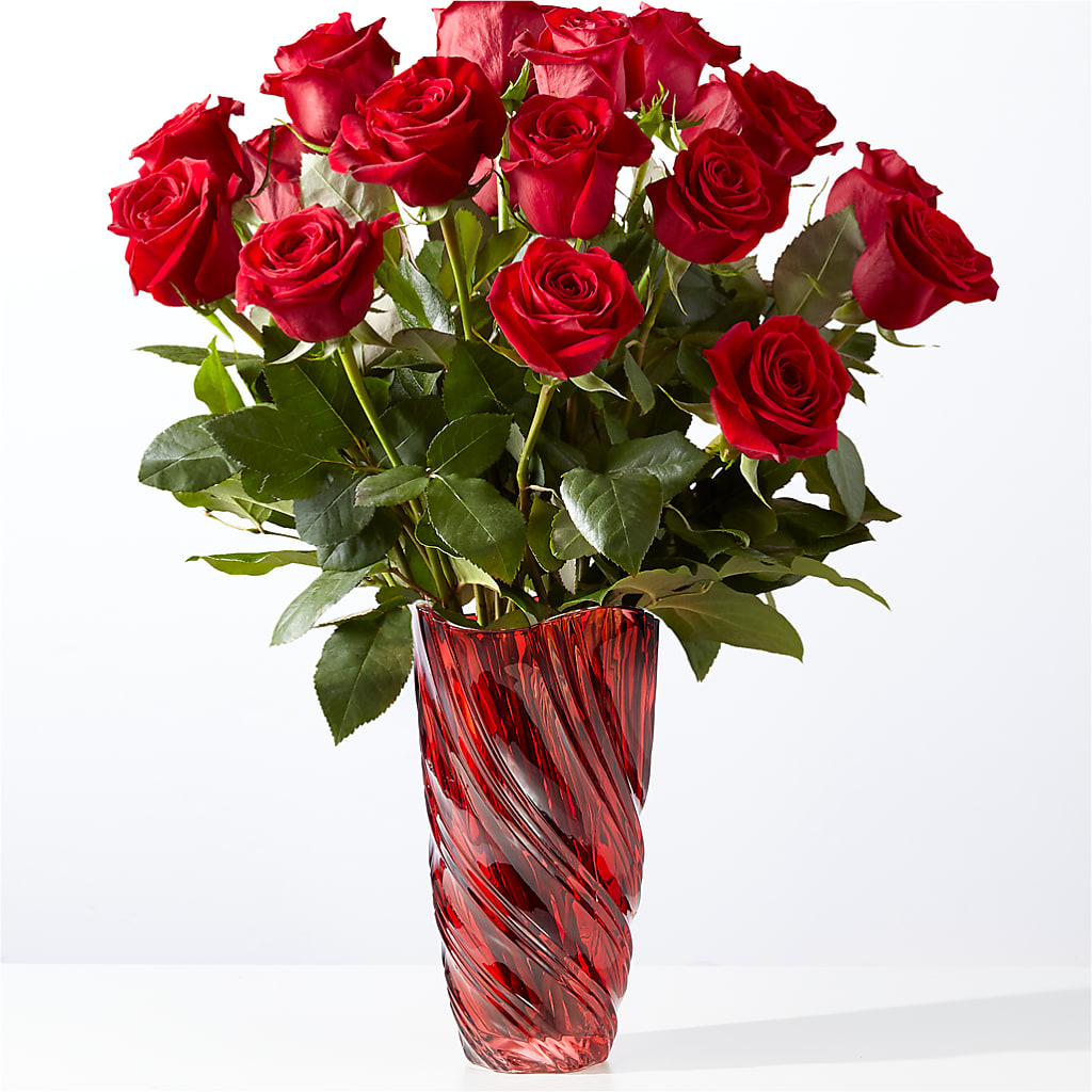 Classic Love Red Rose Bouquet with Luxe Swirl Vase – Bush Flower Shop, North Augusta SC