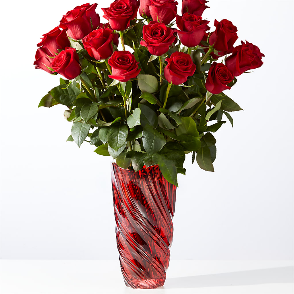 Classic Love Red Rose Bouquet with Luxe Swirl Vase – Bush Flower Shop, North Augusta SC