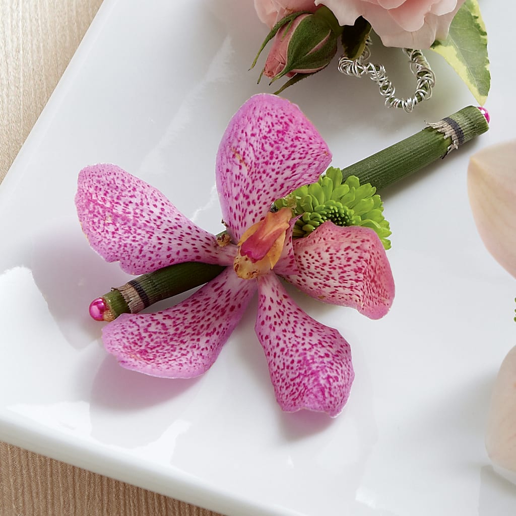 Pink Mokara Boutonniere – Bush Flower Shop, North Augusta SC