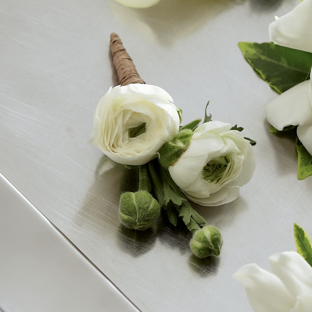 White Ranunculus Boutonniere – Bush Flower Shop, North Augusta SC