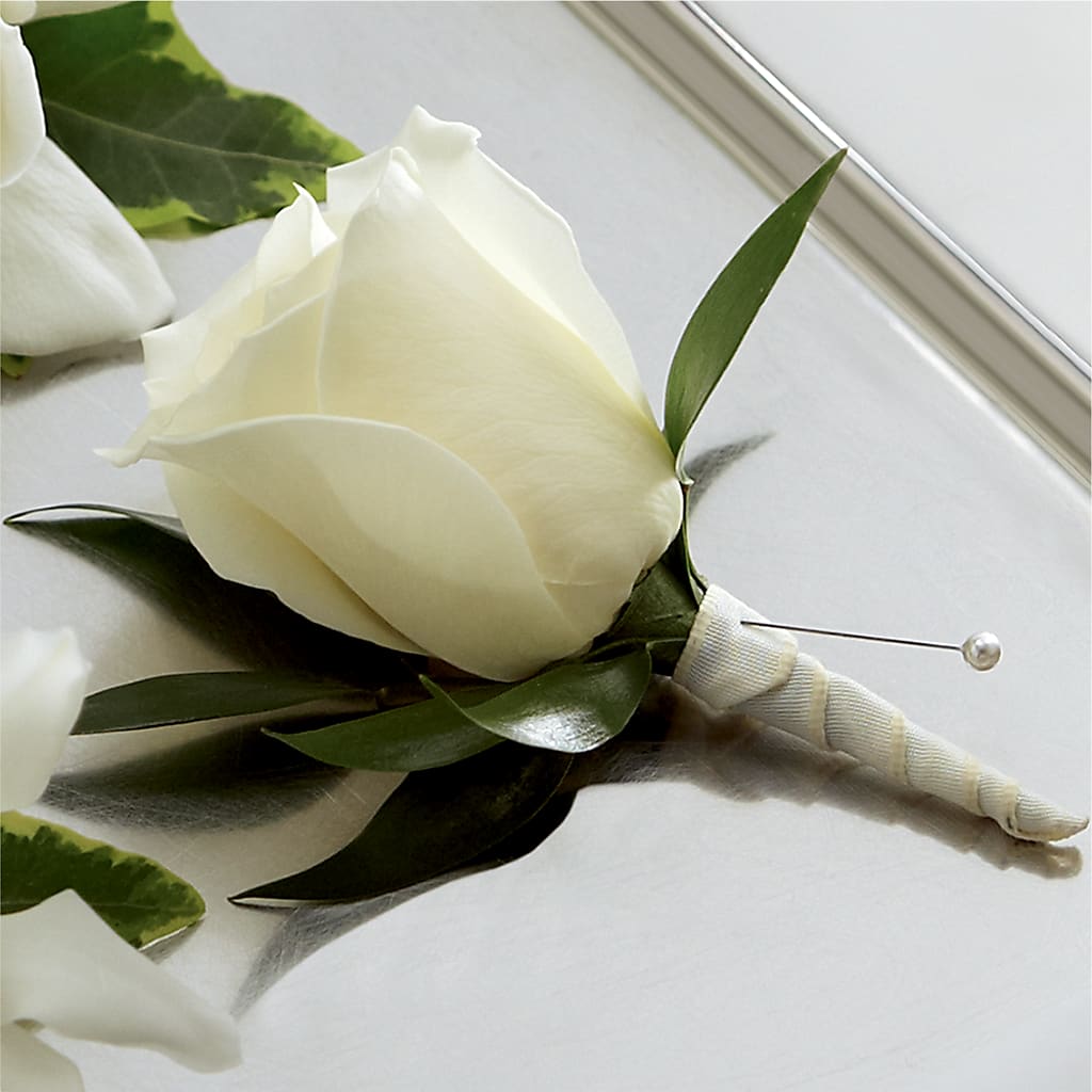 White Rose Boutonniere – Bush Flower Shop, North Augusta SC