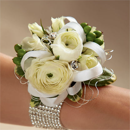 White Wedding Corsage –  Bush Flower Shop, North Augusta SC